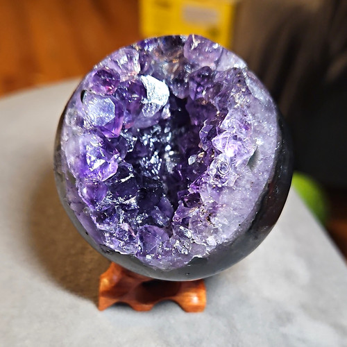 Polished black stone sphere - polished, w/